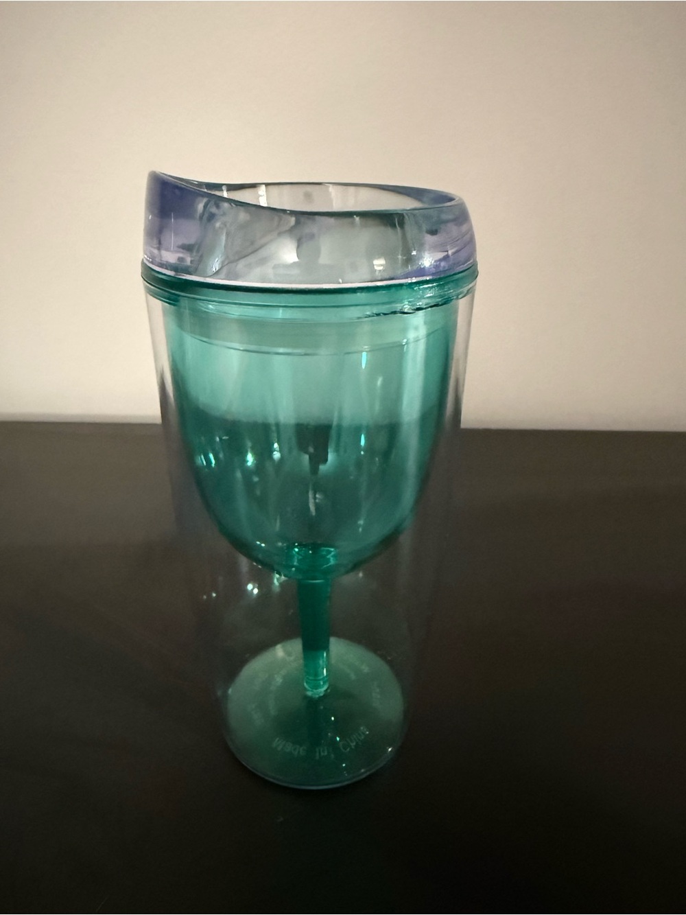 Teal Wine Goblet Travel Mug With Sipper Lid Made USA